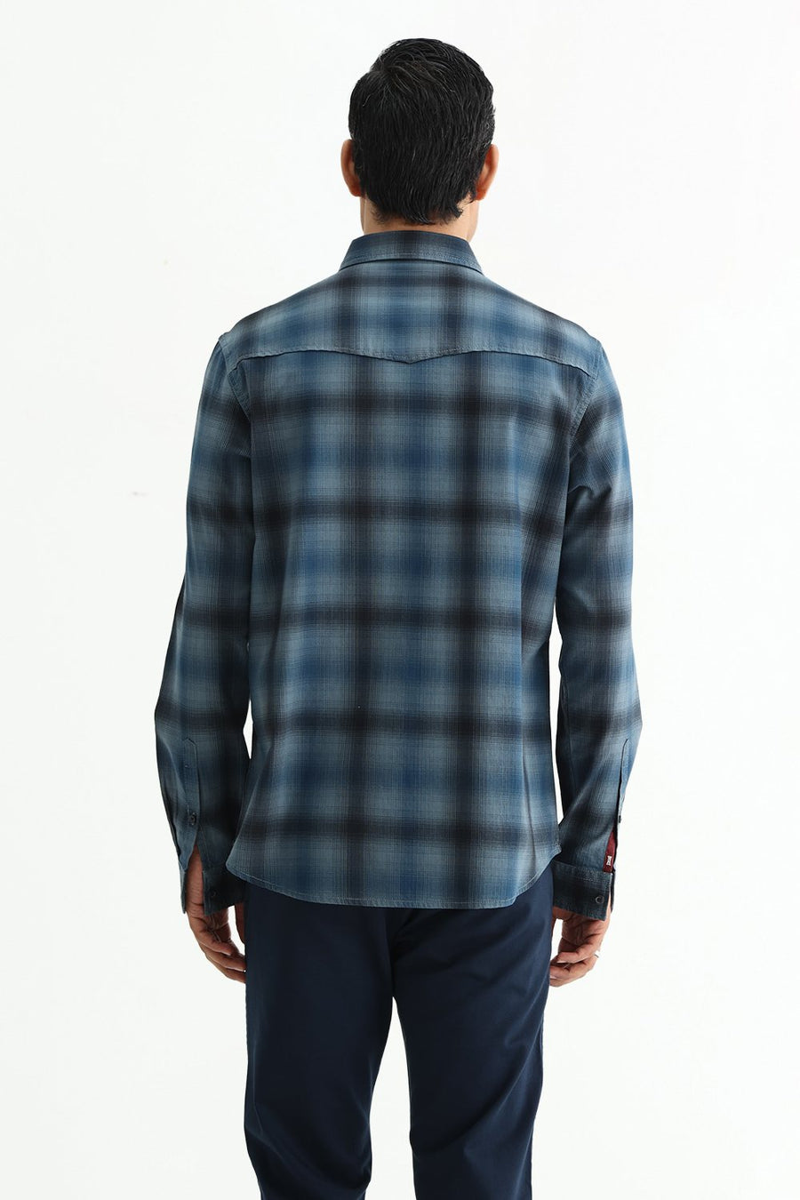BASICS SLIM FIT CITADEL GREY COTTON HERRING BONE CHECKS SHIRT