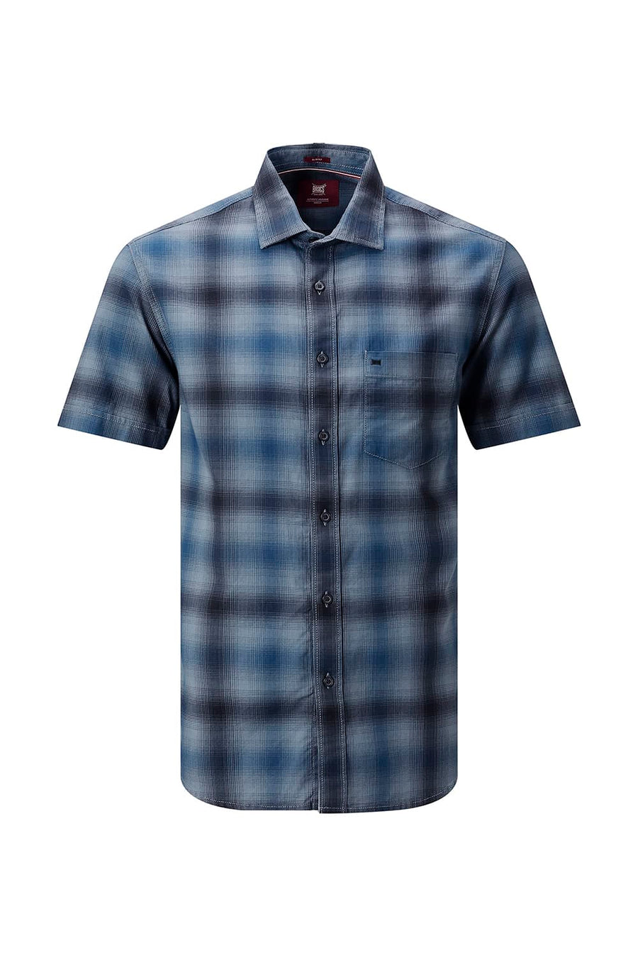 BASICS SLIM FIT CITADEL GREY COTTON HERRING BONE CHECKS HALFSLEEVES SHIRT