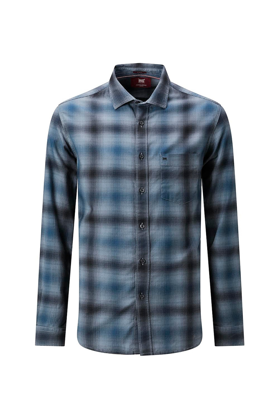 BASICS SLIM FIT CITADEL GREY COTTON HERRING BONE CHECKS SHIRT