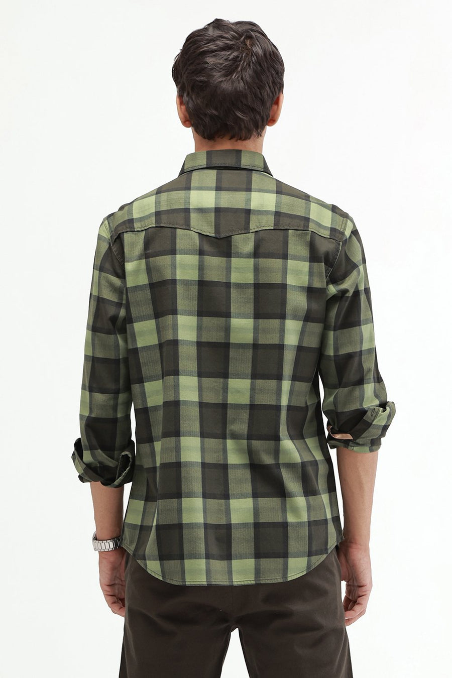 BASICS SLIM FIT  COTTON HERRING BONE CHECKS SHIRT