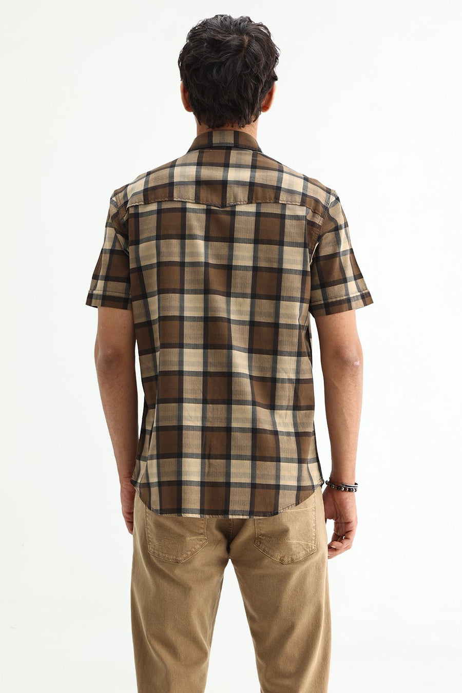 BASICS SLIM FIT  COTTON HERRING BONE CHECKS SHIRT