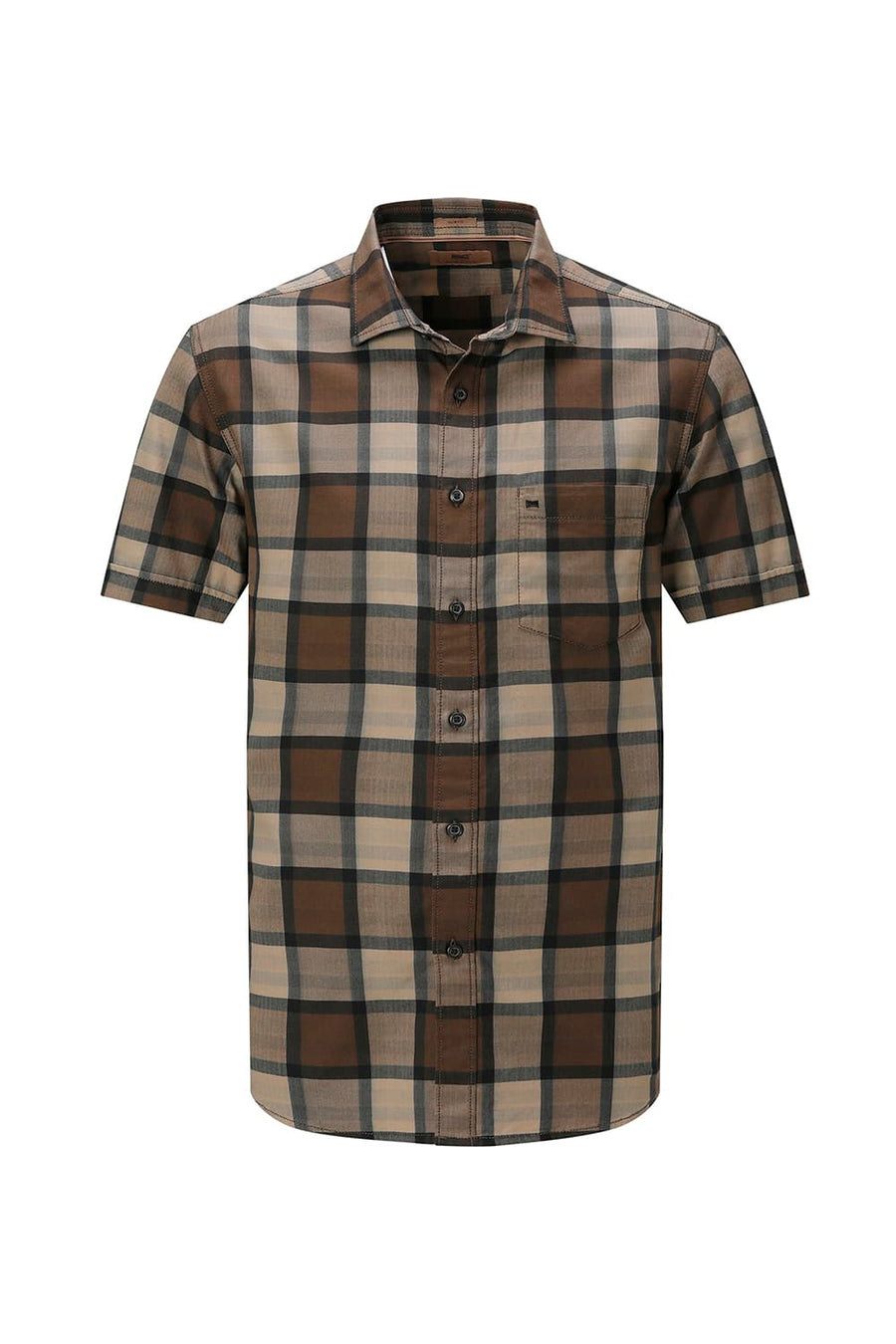 BASICS SLIM FIT  COTTON HERRING BONE CHECKS HALFSLEEVES SHIRT