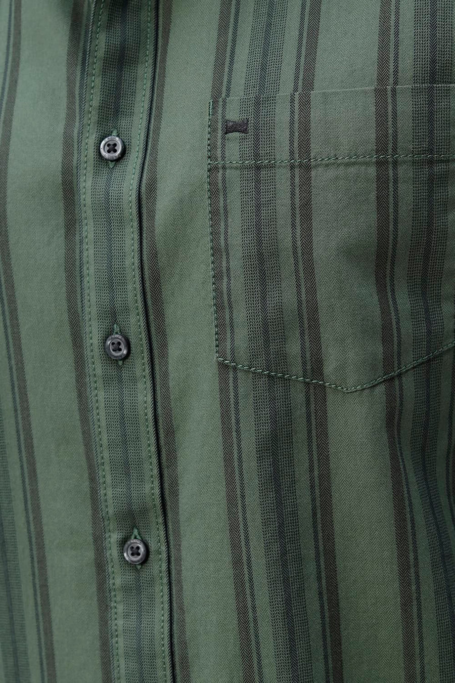 BASICS SLIM FIT GREEN FOREST COTTON HERRING BONE STRIPE SHIRT