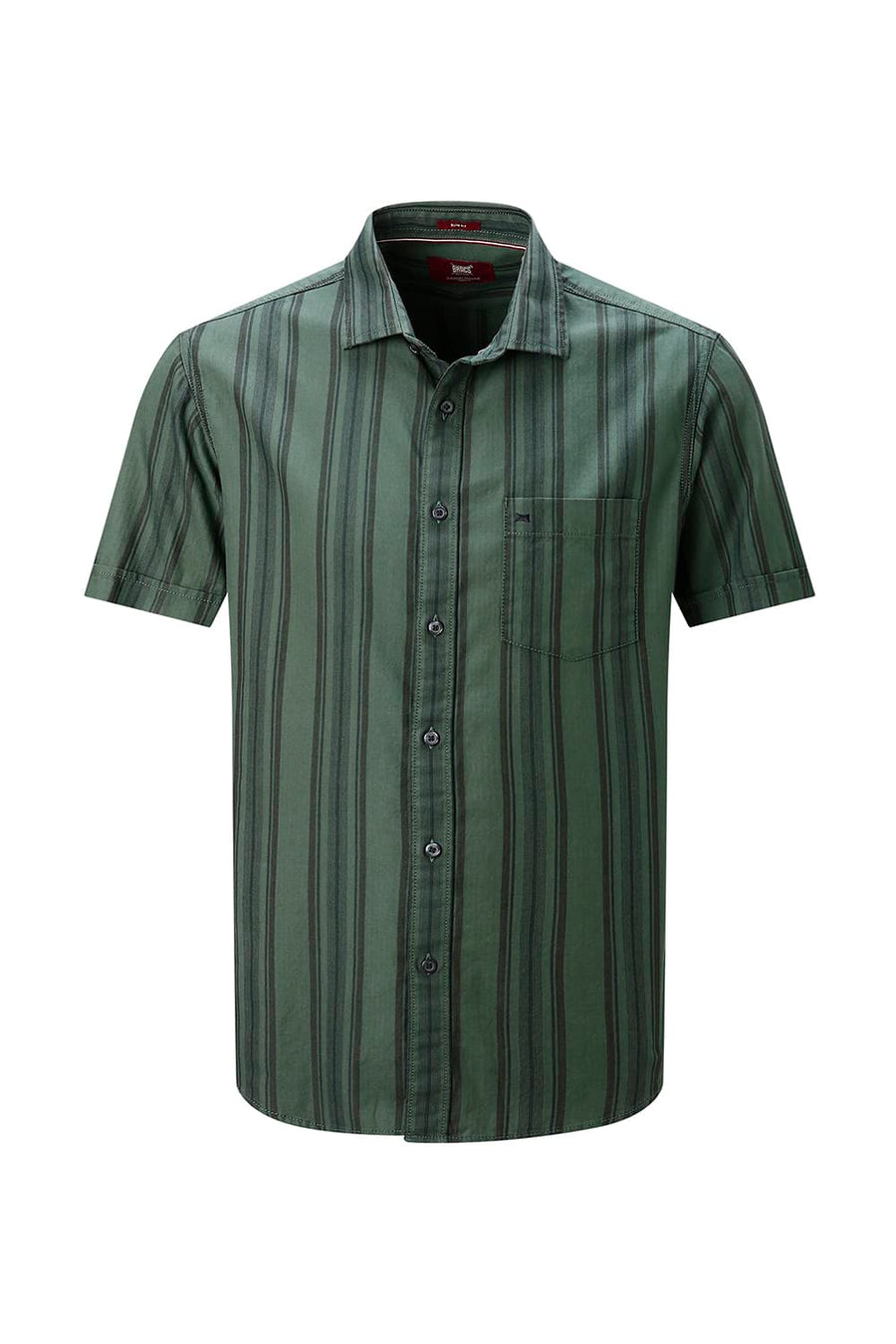 BASICS SLIM FIT GREEN FOREST COTTON HERRING BONE STRIPE HALFSLEEVES SHIRT