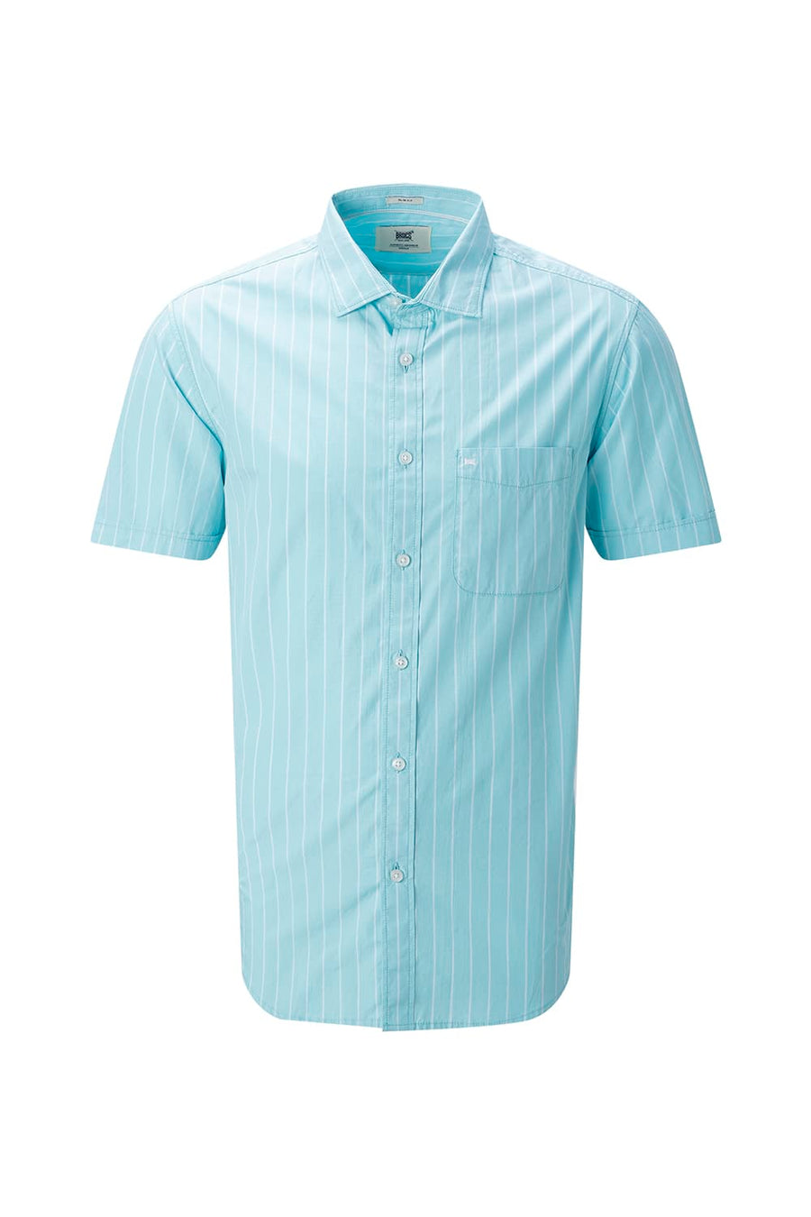 BASICS SLIM FIT COOL AQUA COTTON PLAIN STRIPES HALFSLEEVES SHIRT