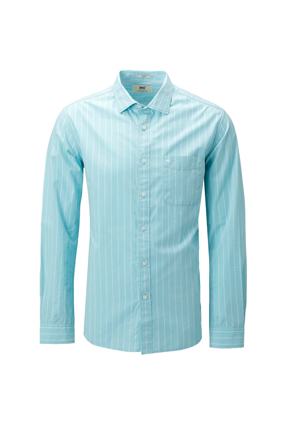 BASICS SLIM FIT COOL AQUA COTTON PLAIN STRIPES SHIRT