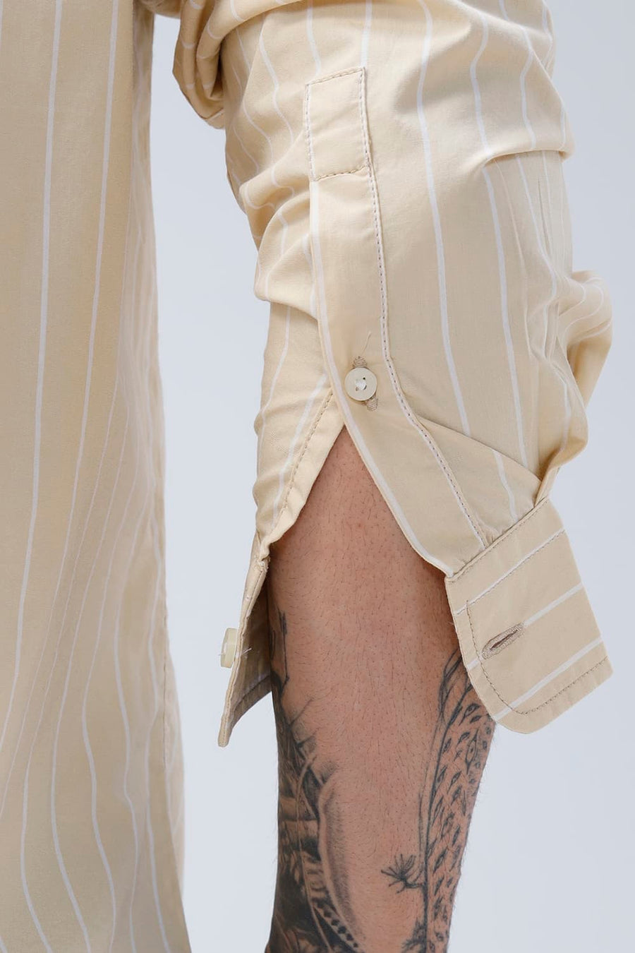 BASICS SLIM FIT BEIGE DESERT COTTON PLAIN STRIPES SHIRT