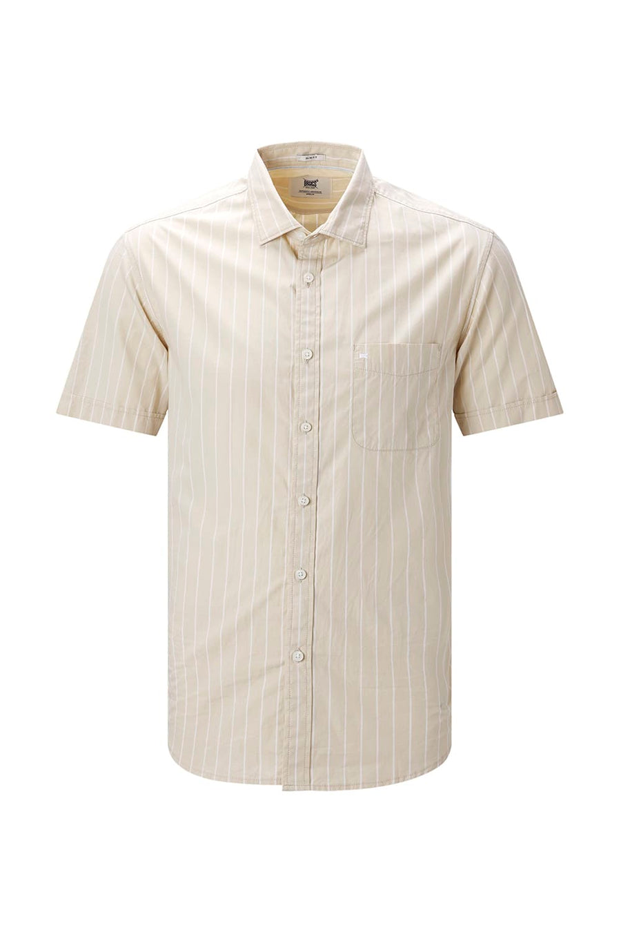 BASICS SLIM FIT BEIGE DESERT COTTON PLAIN STRIPES HALFSLEEVES SHIRT
