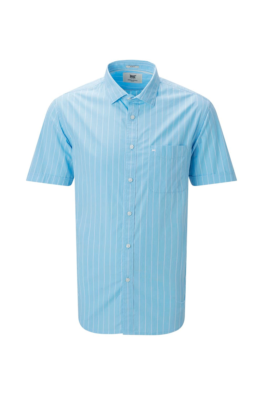 BASICS SLIM FIT CRYSTAL BLUE COTTON PLAIN STRIPES HALFSLEEVES SHIRT