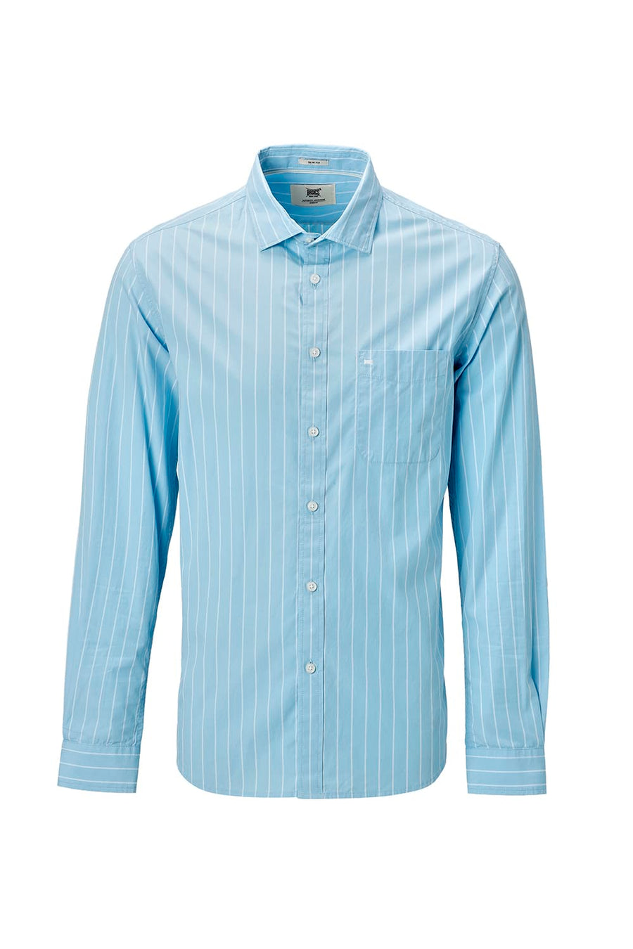 BASICS SLIM FIT CRYSTAL BLUE COTTON PLAIN STRIPES SHIRT