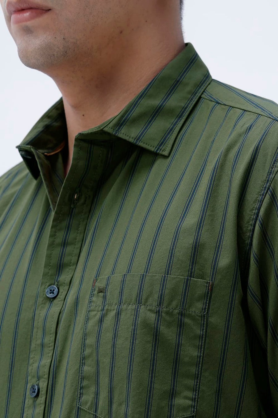 BASICS SLIM FIT GREEN CLOVER COTTON PLAIN STRIPES SHIRT