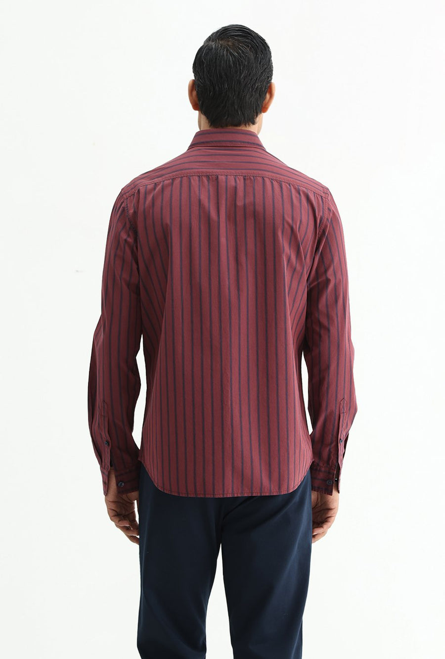 BASICS SLIM FIT RUBY MAROON COTTON PLAIN STRIPES SHIRT
