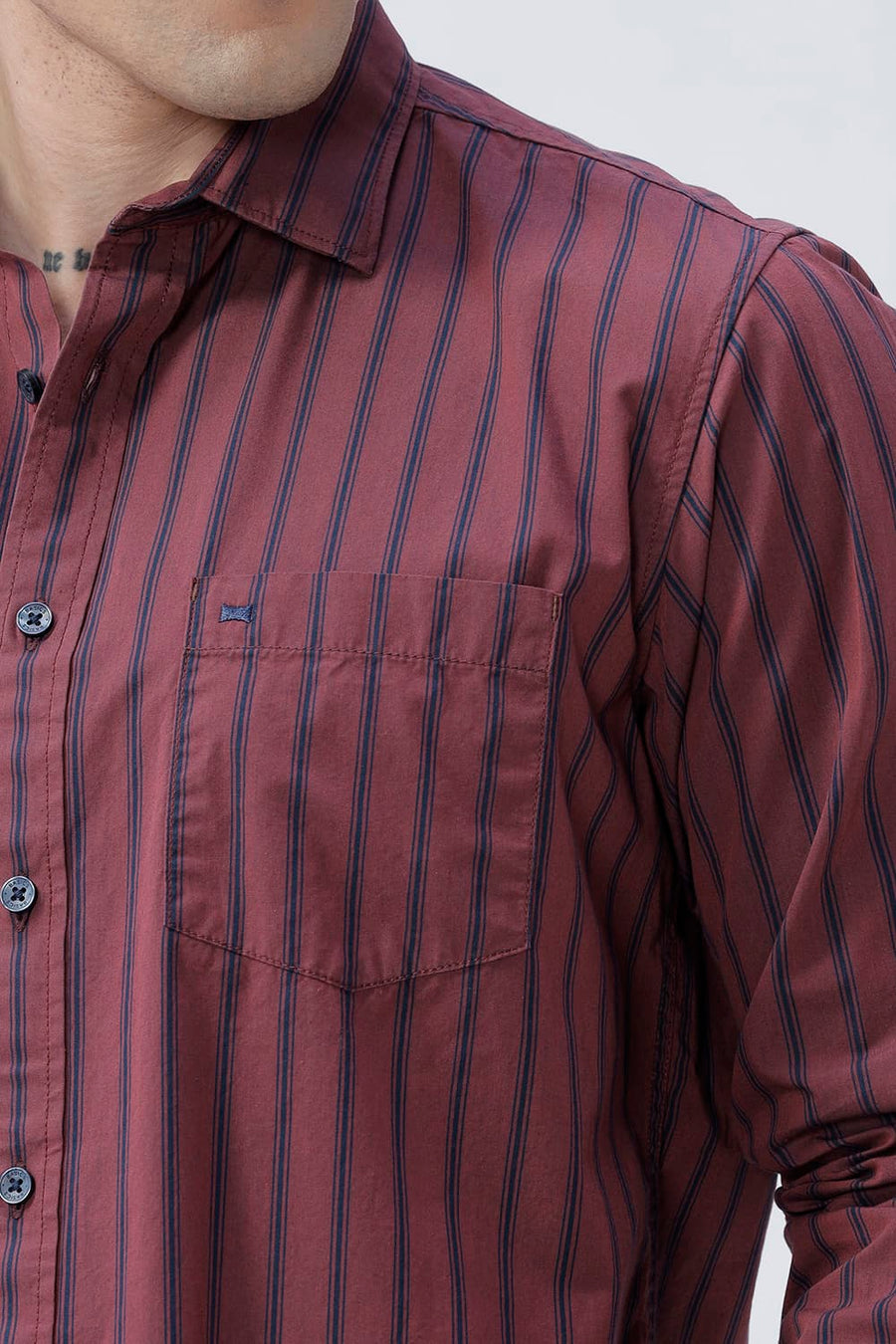 BASICS SLIM FIT RUBY MAROON COTTON PLAIN STRIPES SHIRT