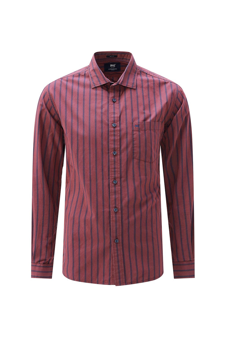 BASICS SLIM FIT RUBY MAROON COTTON PLAIN STRIPES SHIRT