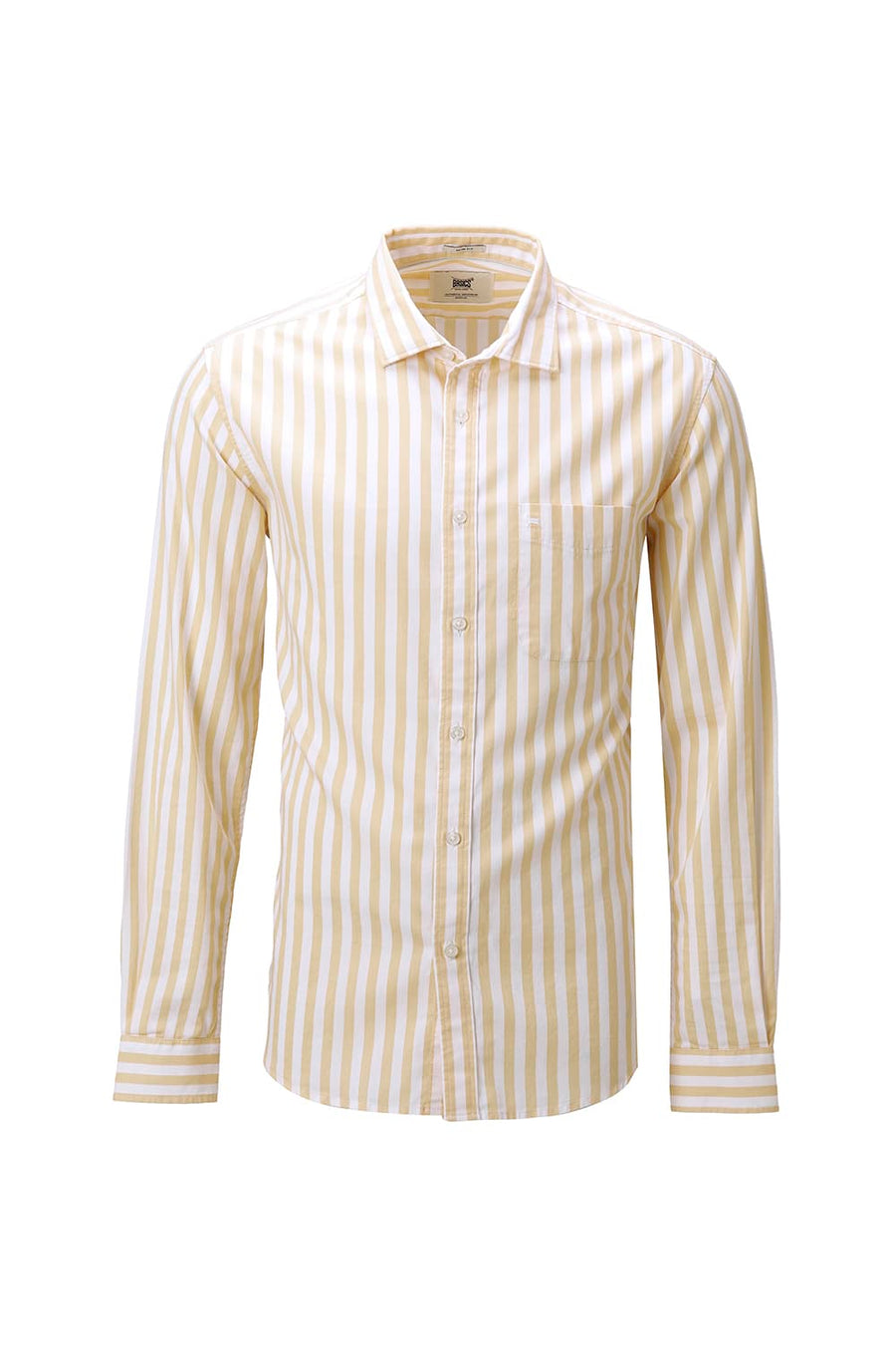 BASICS SLIM FIT YELLOW BEACH COTTON HERRING BONE STRIPE SHIRT