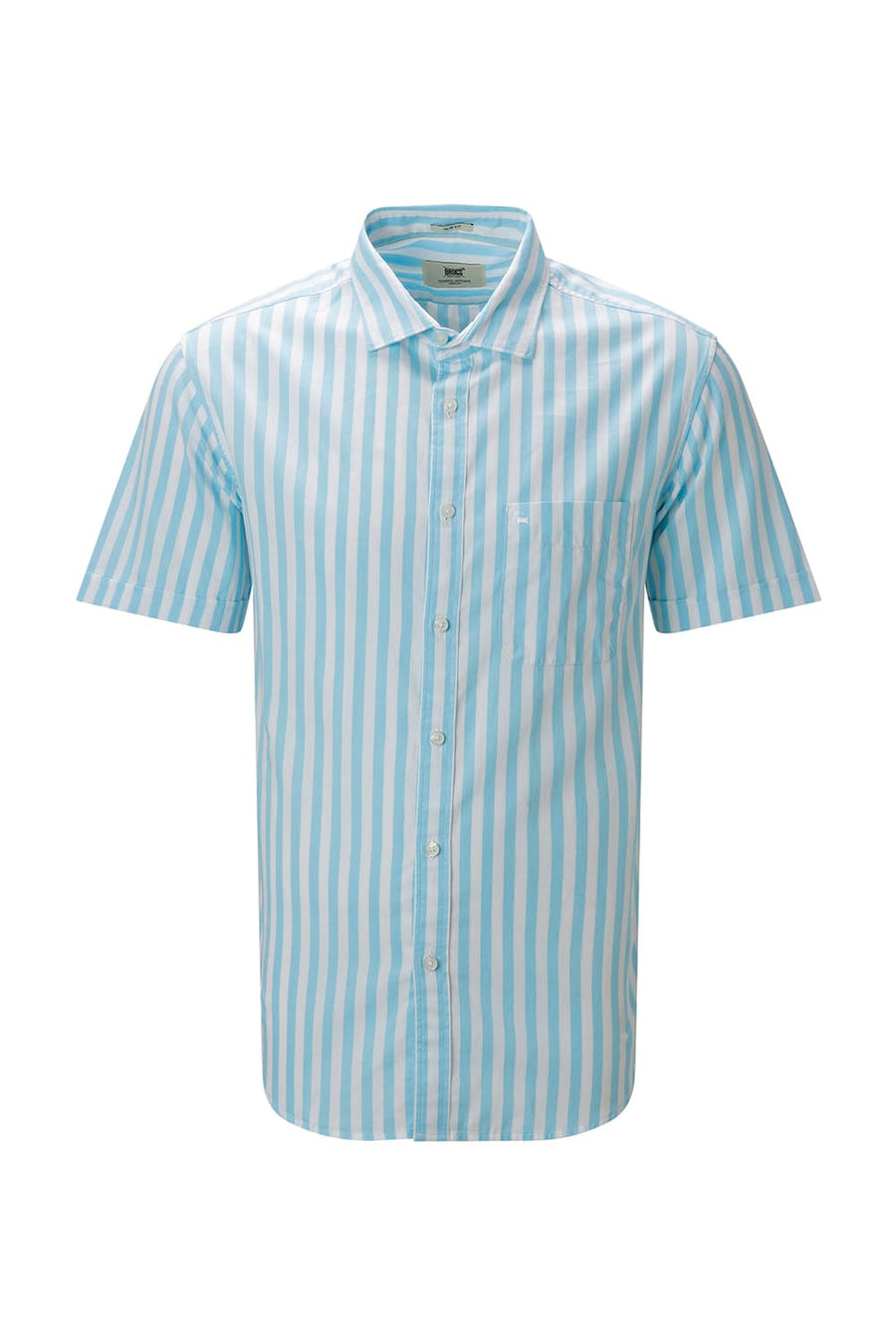 BASICS SLIM FIT BLUE BREEZE COTTON HERRING BONE STRIPE HALFSLEEVES SHIRT