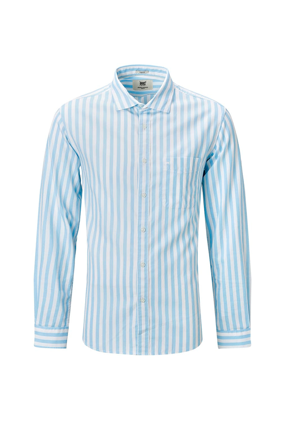 BASICS SLIM FIT BLUE BREEZE COTTON HERRING BONE STRIPE SHIRT