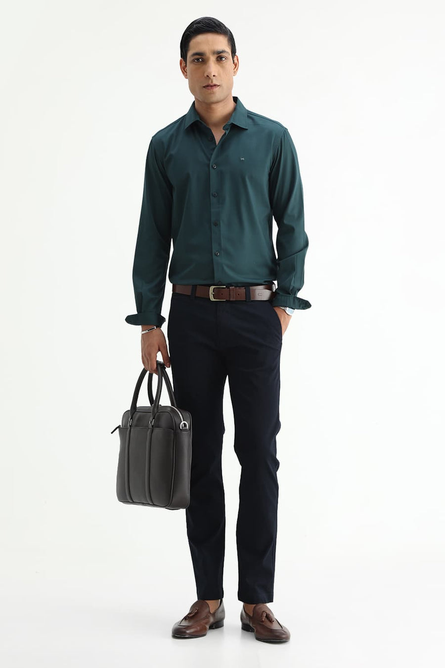 BASICS SLIM FIT  BAMBOO POLYESTER STRETCH SHIRT