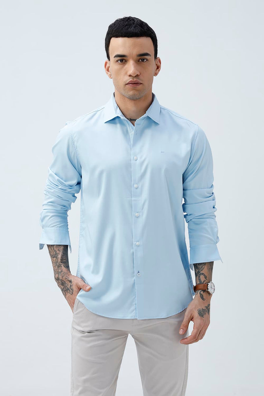 BASICS SLIM FIT  BAMBOO POLYESTER STRETCH SHIRT