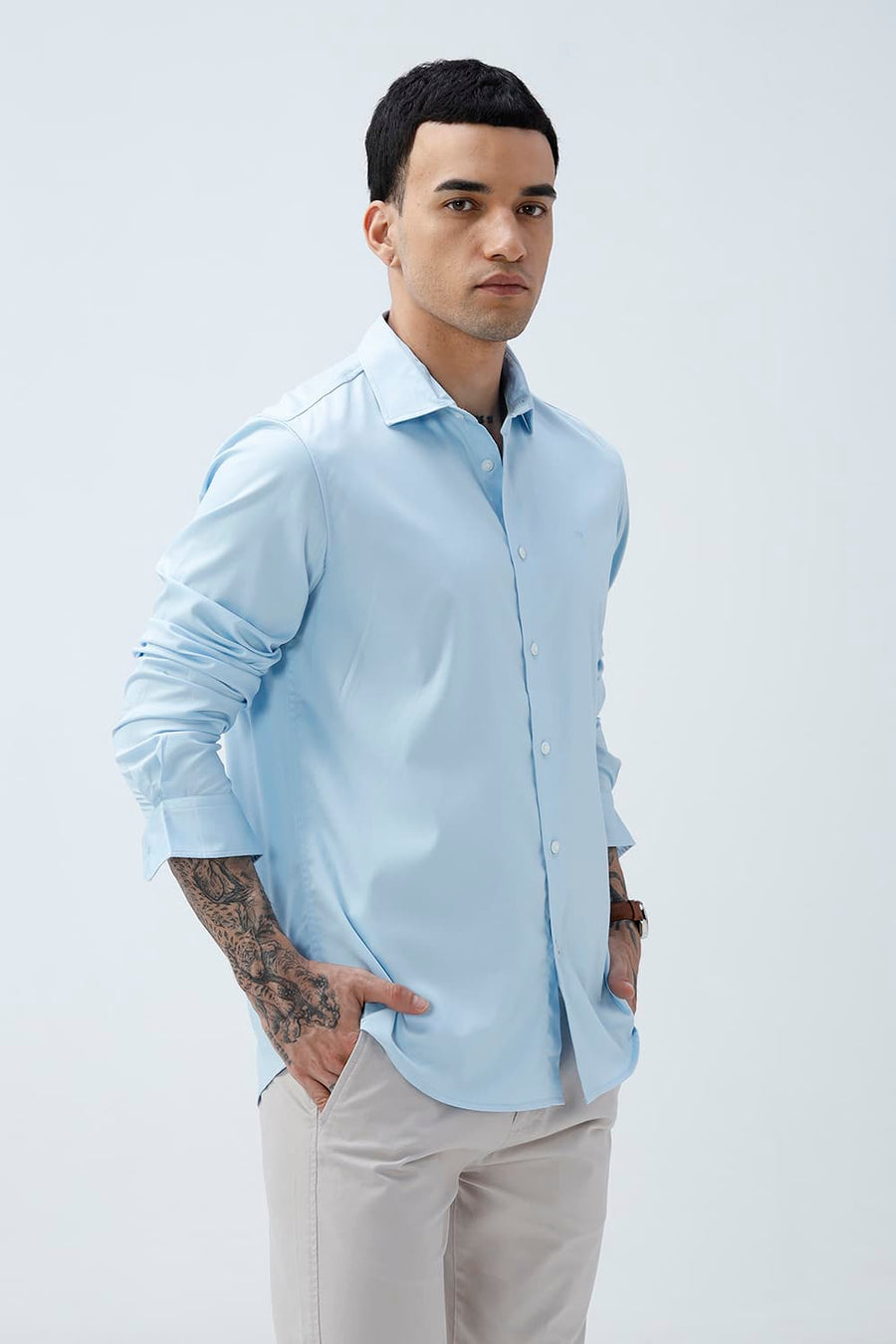 BASICS SLIM FIT  BAMBOO POLYESTER STRETCH SHIRT