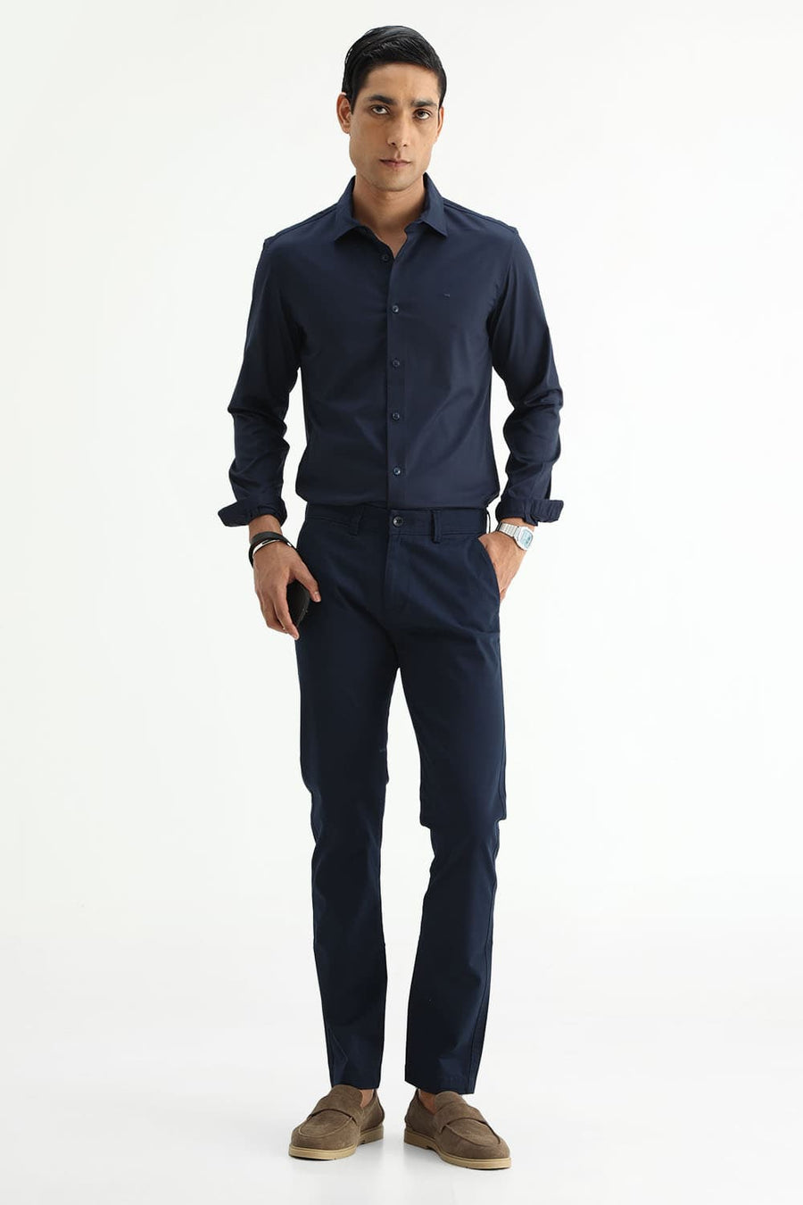 BASICS SLIM FIT  BAMBOO POLYESTER STRETCH SHIRT