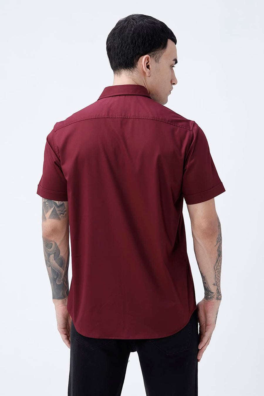 BASICS SLIM FIT  BAMBOO POLYESTER STRETCH HALFSLEEVES SHIRT