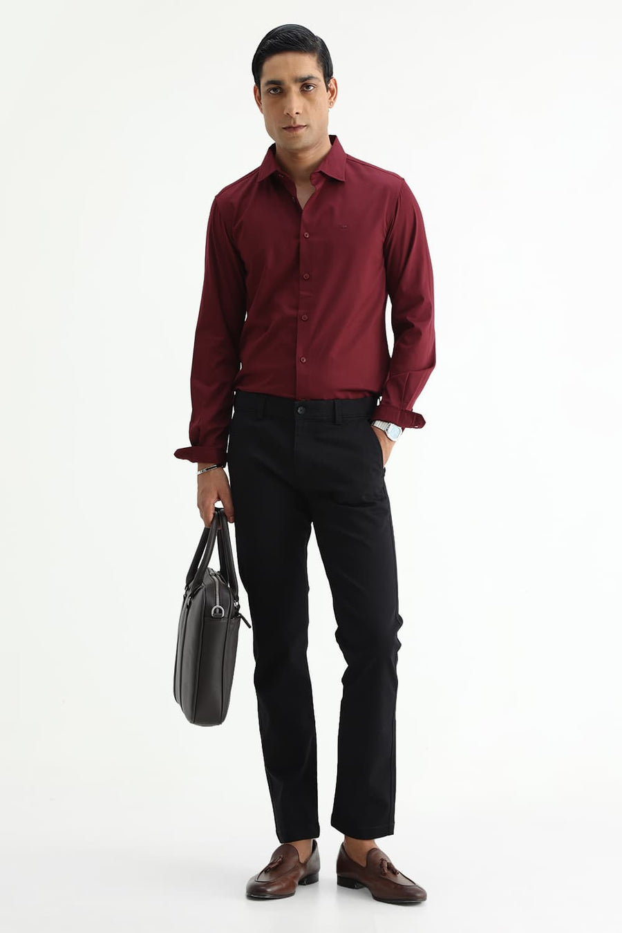 BASICS SLIM FIT  BAMBOO POLYESTER STRETCH SHIRT