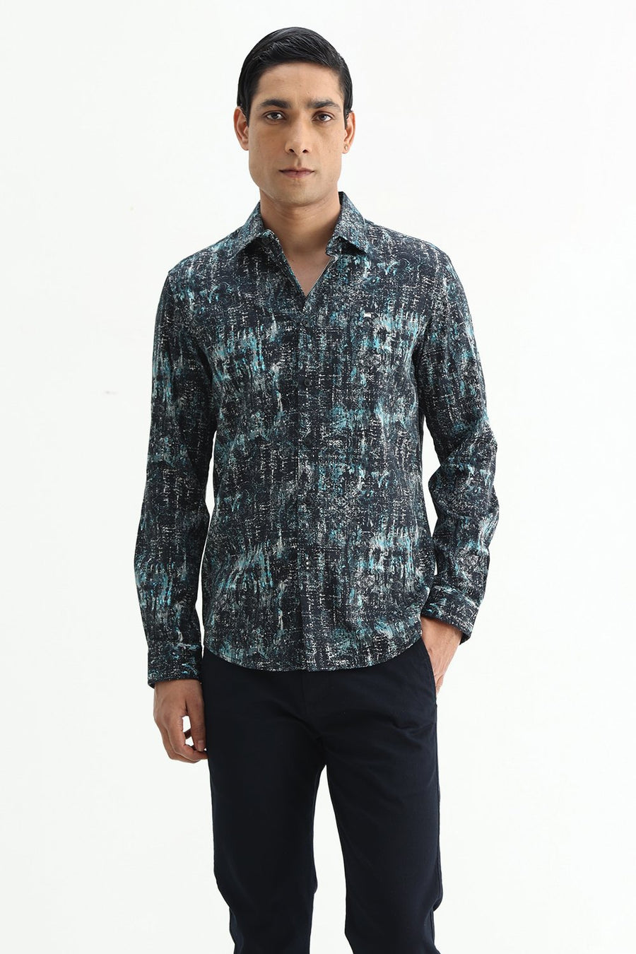 BASICS SLIM FIT  COTTON DIGITAL PRINTED SHIRT