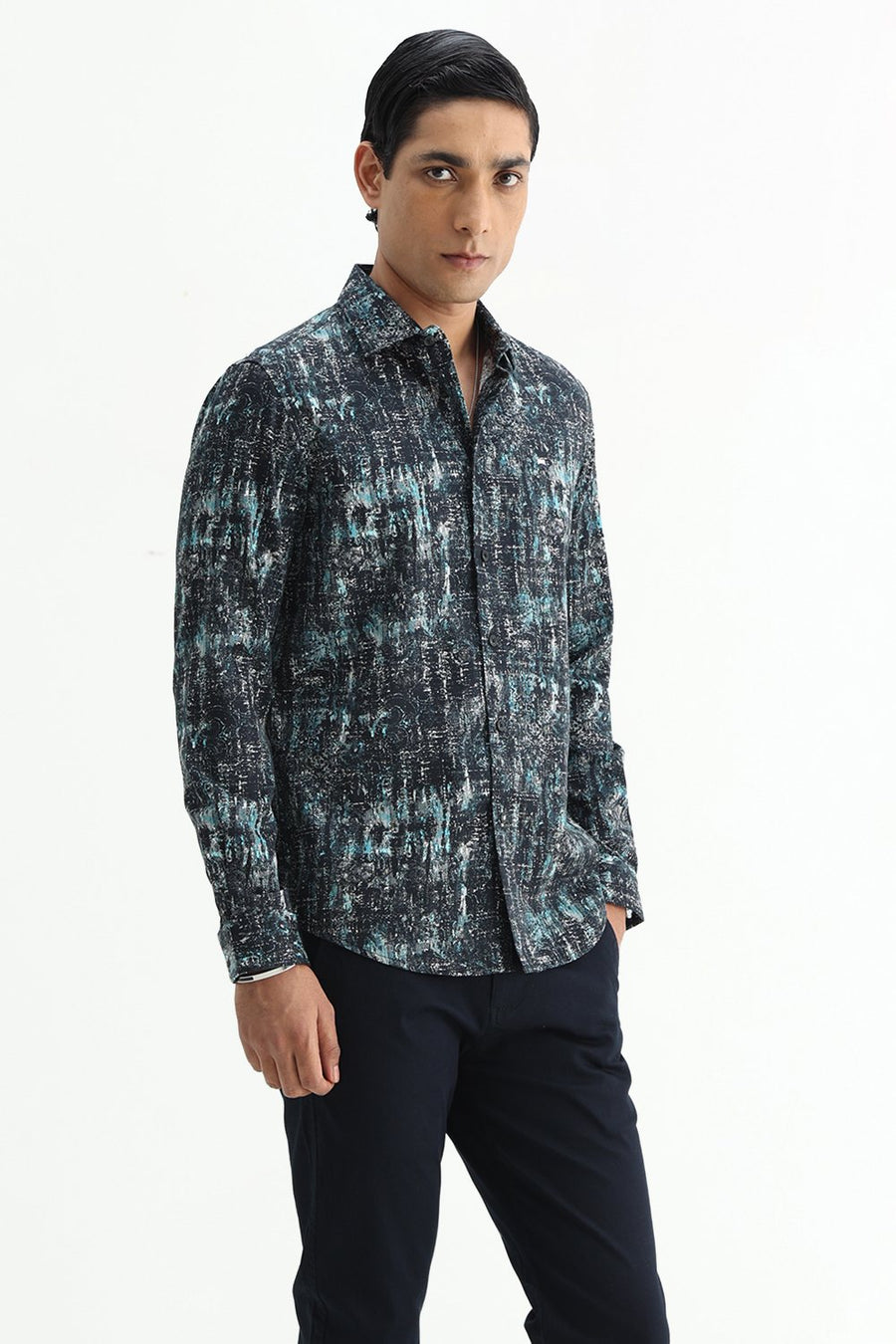 BASICS SLIM FIT  COTTON DIGITAL PRINTED SHIRT
