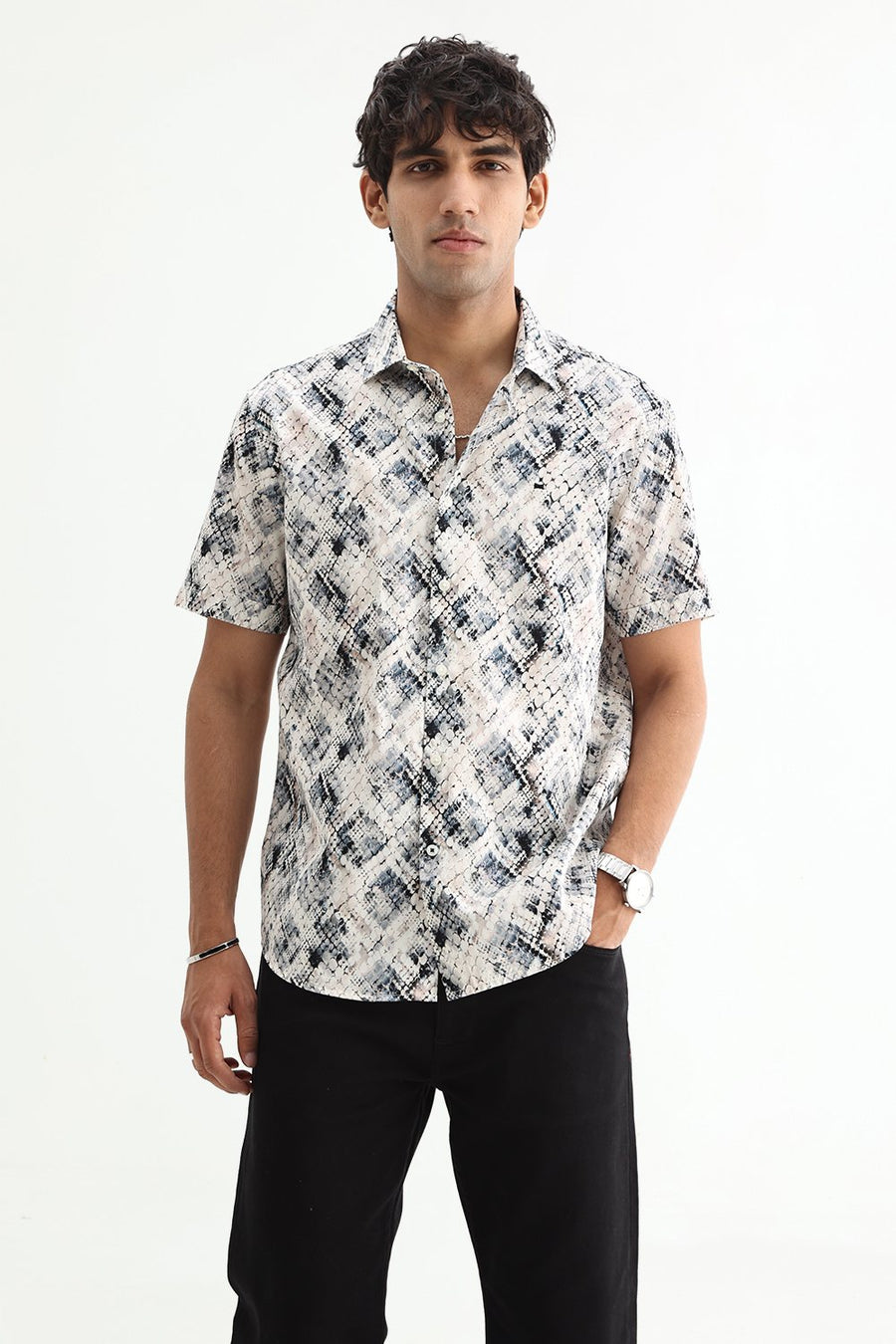 BASICS SLIM FIT  COTTON DIGITAL PRINTED SHIRT