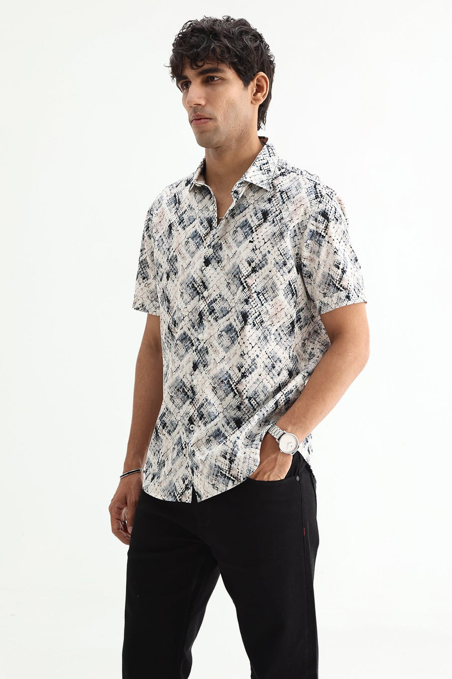 BASICS SLIM FIT  COTTON DIGITAL PRINTED SHIRT