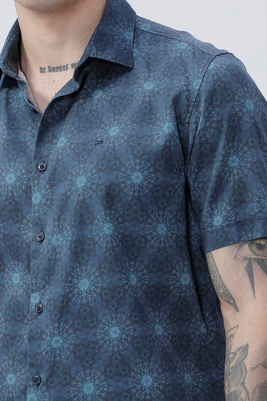 BASICS SLIM FIT  COTTON DIGITAL PRINTED HALFSLEEVES SHIRT