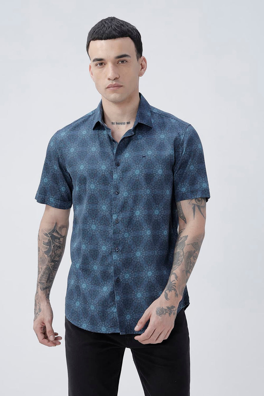 BASICS SLIM FIT  COTTON DIGITAL PRINTED HALFSLEEVES SHIRT