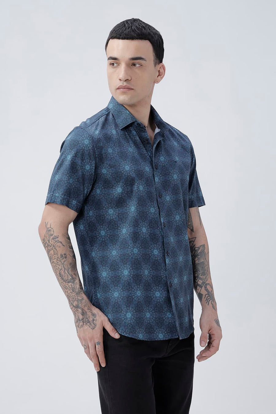 BASICS SLIM FIT  COTTON DIGITAL PRINTED HALFSLEEVES SHIRT