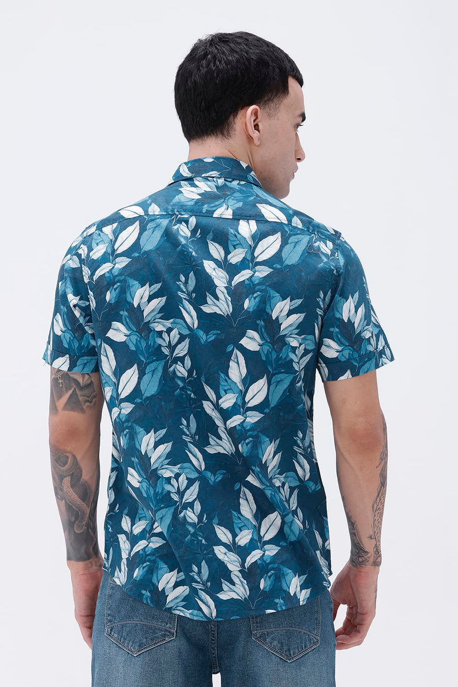 BASICS SLIM FIT  COTTON DIGITAL PRINTED HALFSLEEVES SHIRT