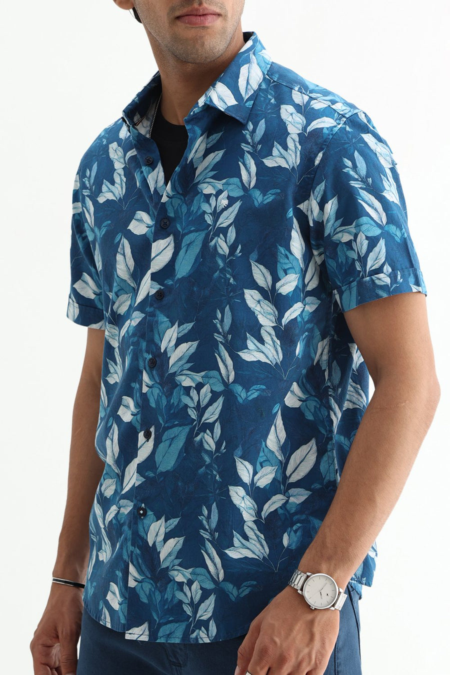 BASICS SLIM FIT  COTTON DIGITAL PRINTED HALFSLEEVES SHIRT