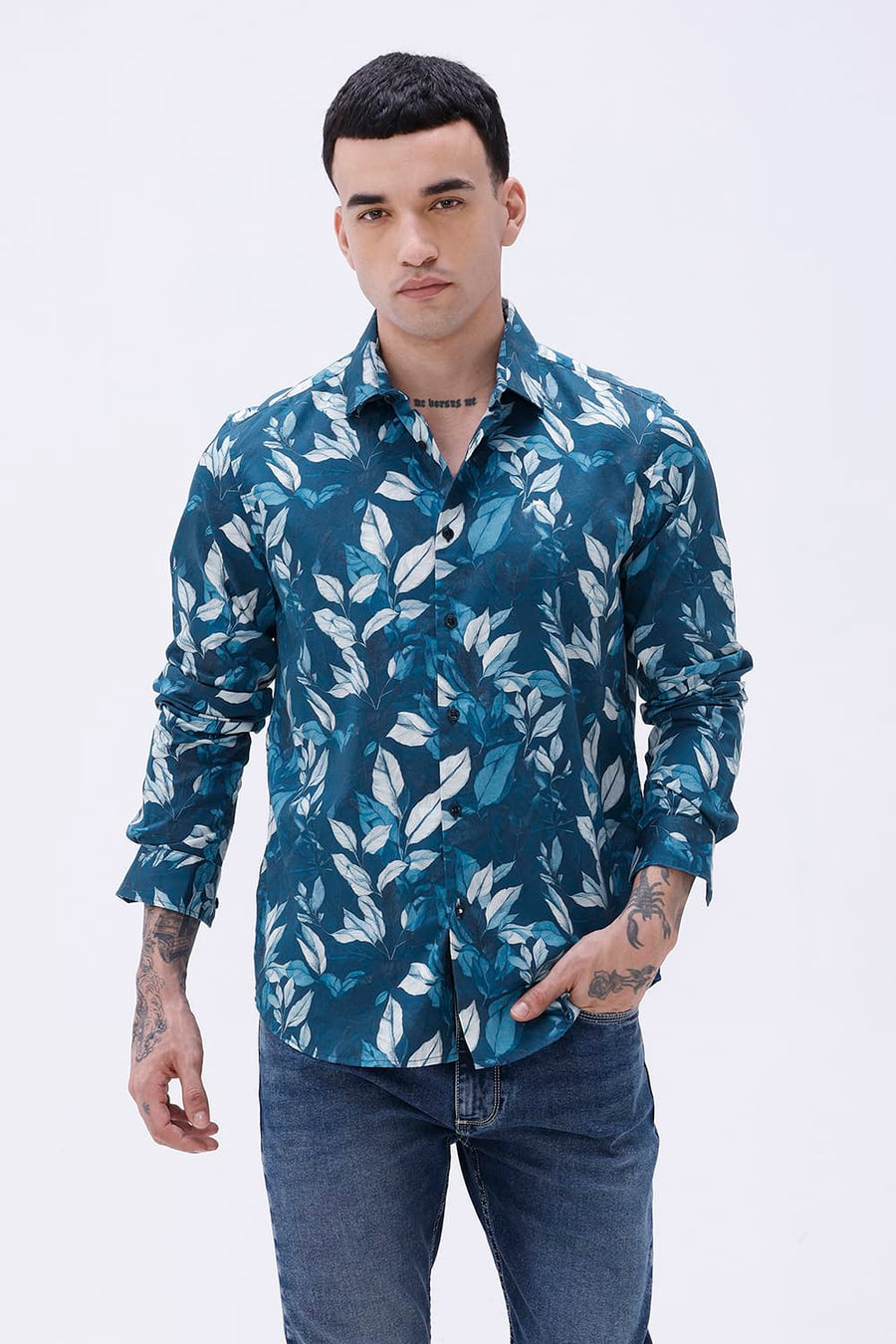 BASICS SLIM FIT  COTTON DIGITAL PRINTED SHIRT