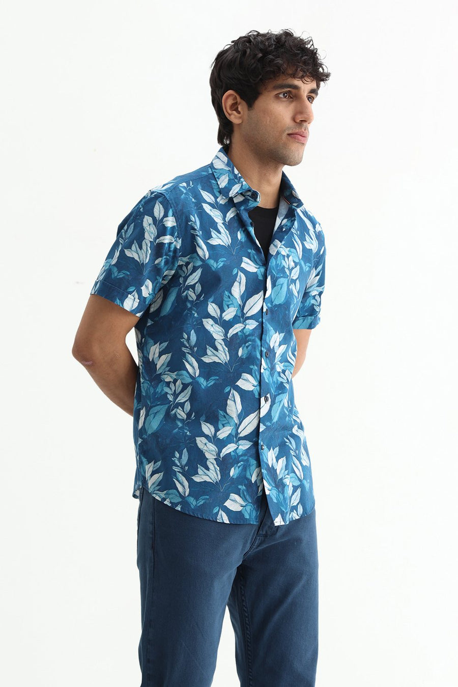 BASICS SLIM FIT  COTTON DIGITAL PRINTED HALFSLEEVES SHIRT