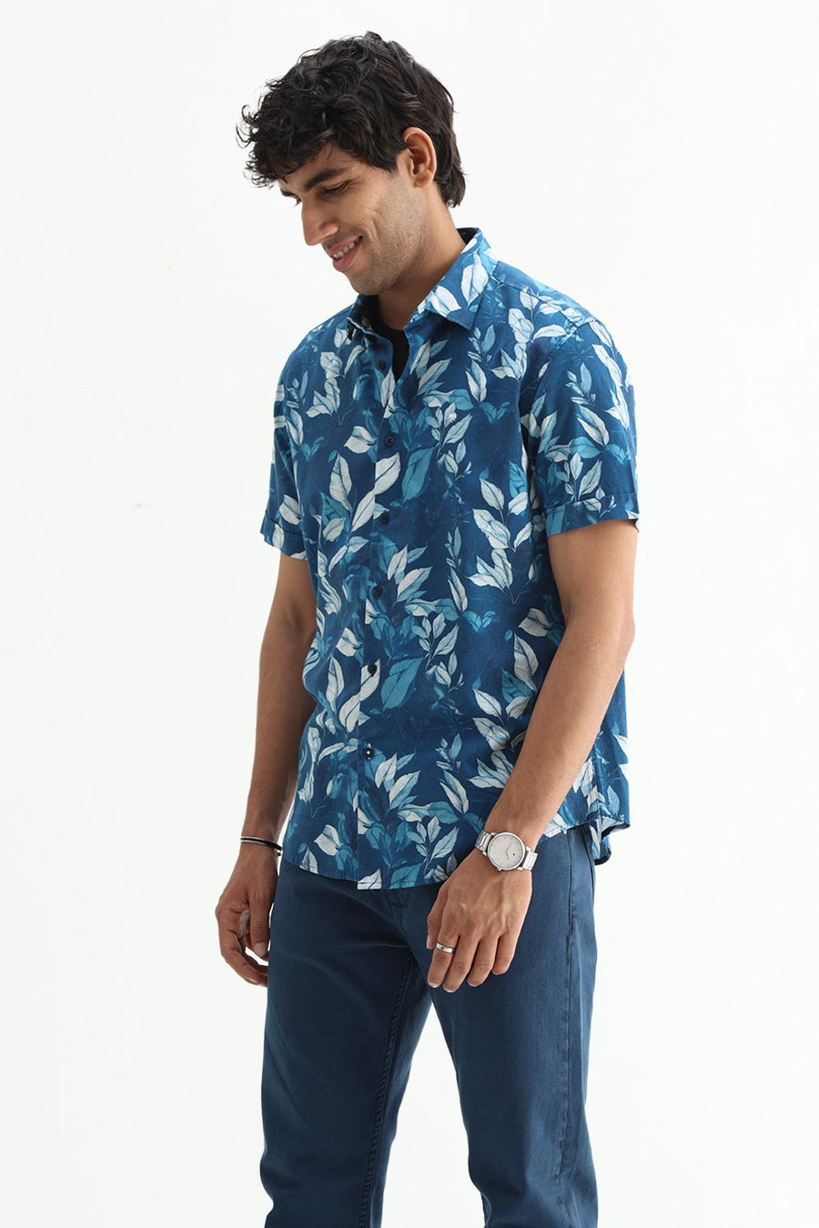 BASICS SLIM FIT  COTTON DIGITAL PRINTED HALFSLEEVES SHIRT