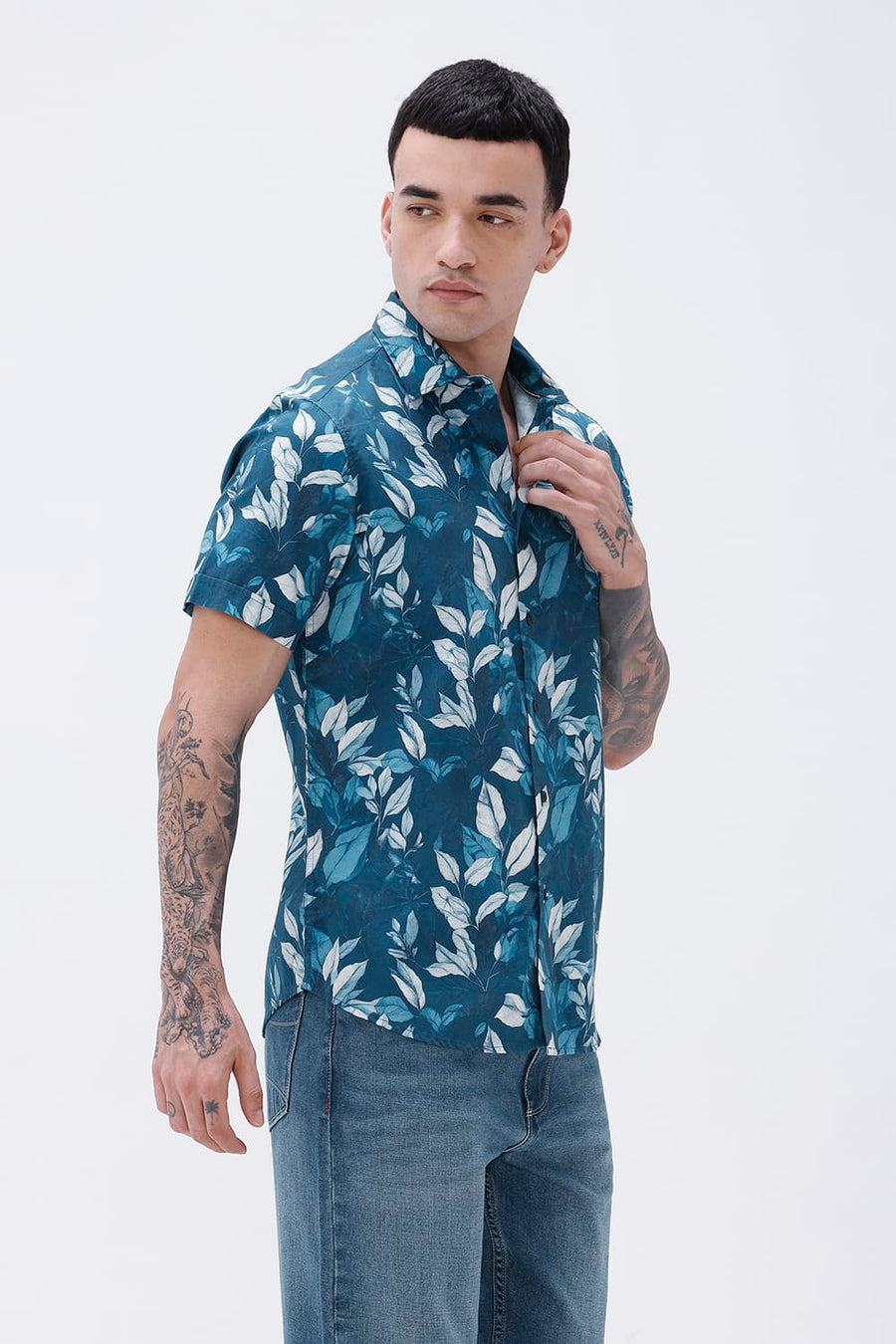 BASICS SLIM FIT  COTTON DIGITAL PRINTED HALFSLEEVES SHIRT
