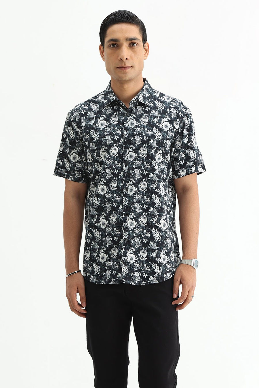 BASICS SLIM FIT  COTTON DIGITAL PRINTED HALFSLEEVES SHIRT