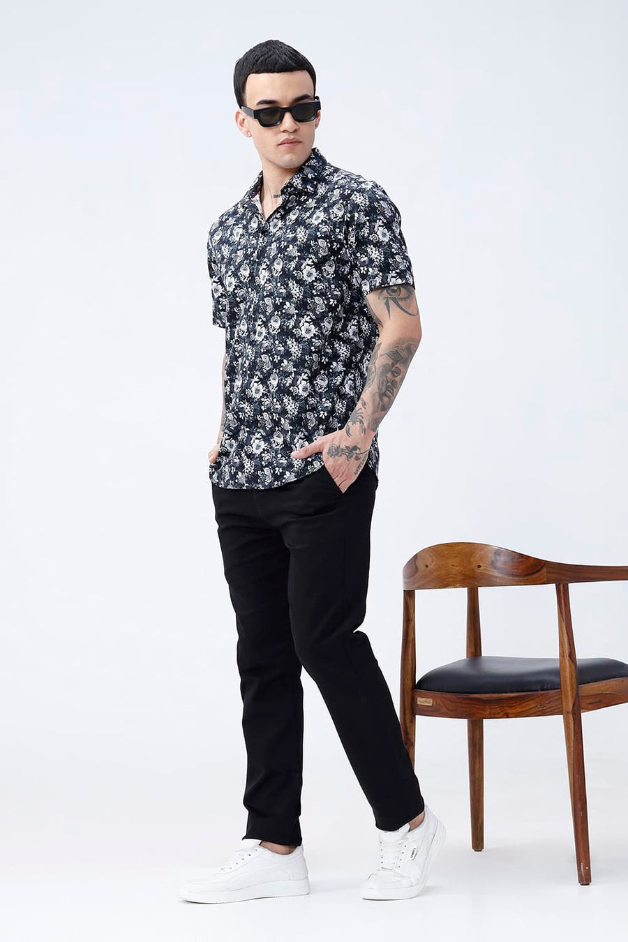 BASICS SLIM FIT  COTTON DIGITAL PRINTED HALFSLEEVES SHIRT