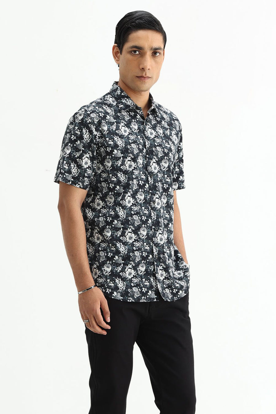 BASICS SLIM FIT  COTTON DIGITAL PRINTED HALFSLEEVES SHIRT
