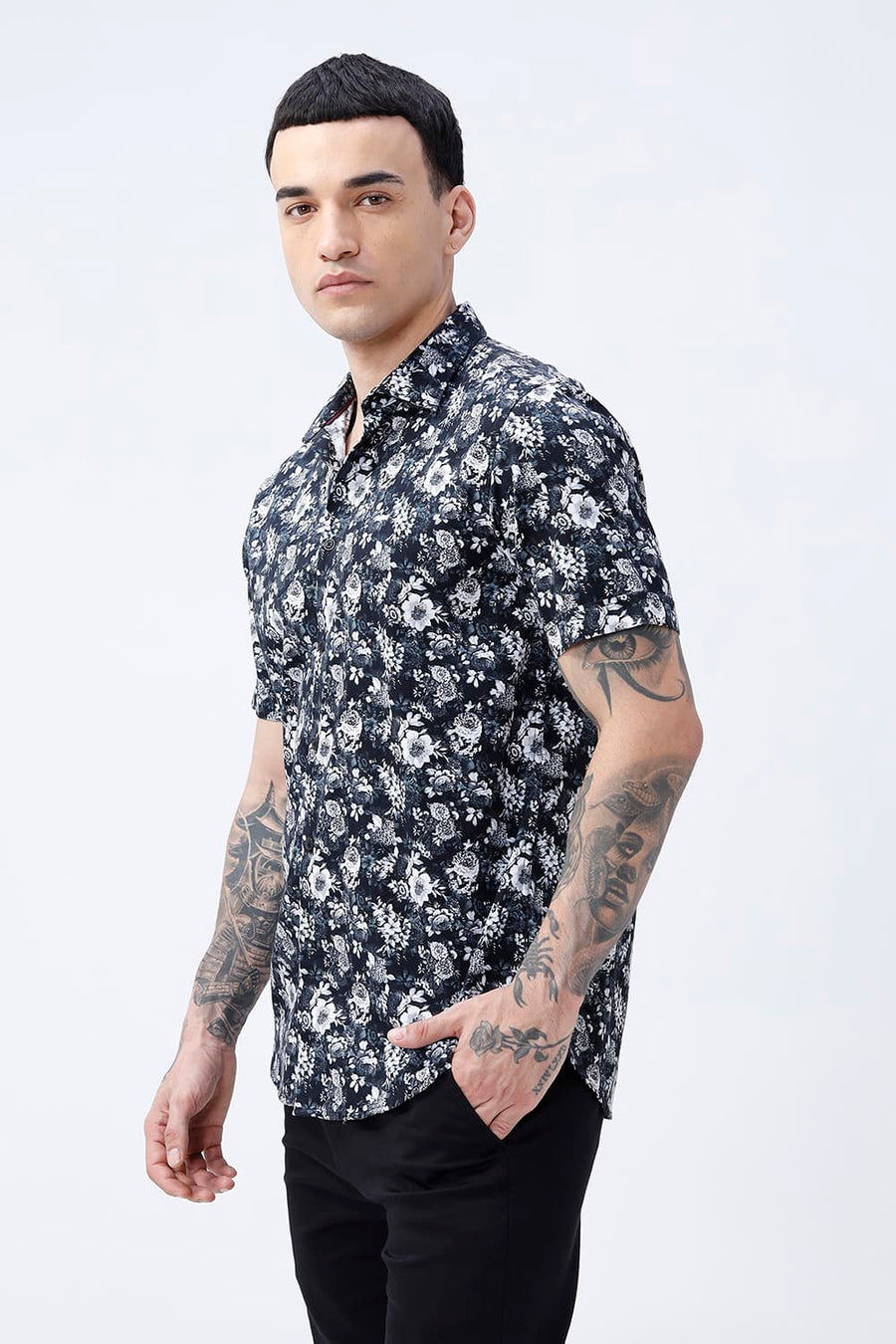 BASICS SLIM FIT  COTTON DIGITAL PRINTED HALFSLEEVES SHIRT