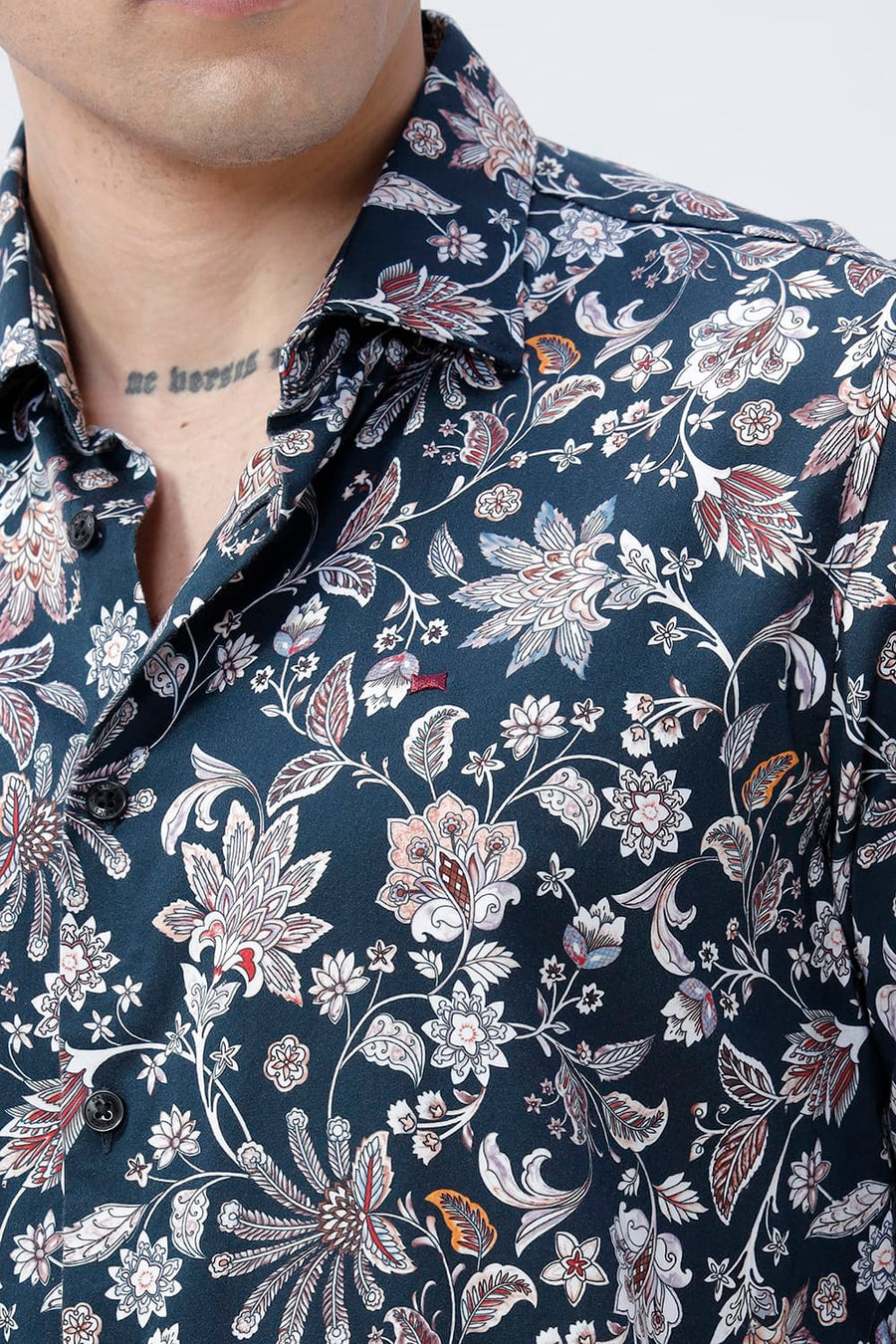 BASICS SLIM FIT FOREST GREEN COTTON DIGITAL PRINTED SHIRT