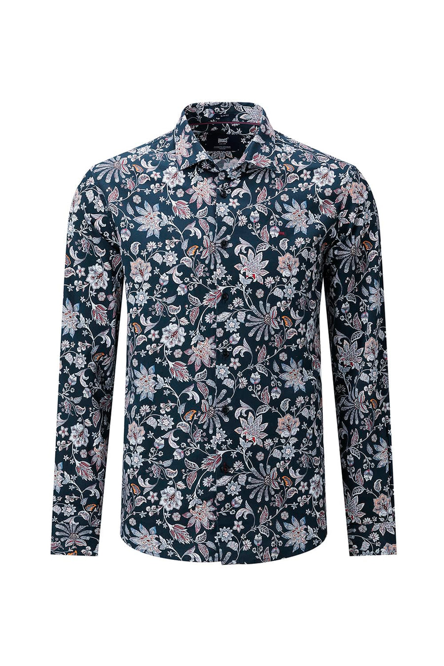BASICS SLIM FIT FOREST GREEN COTTON DIGITAL PRINTED SHIRT