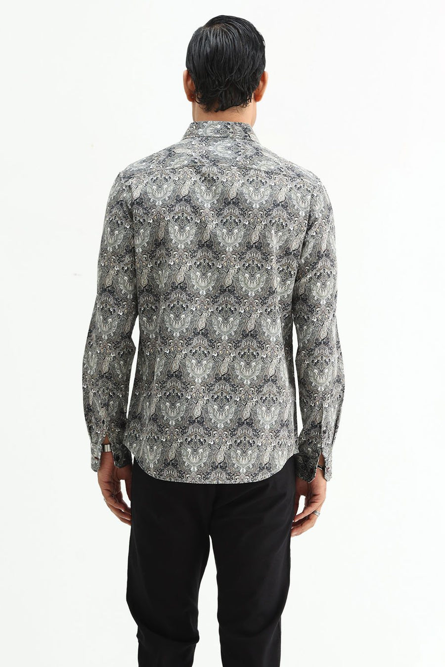BASICS SLIM FIT BUTTERNUT BROWN COTTON DIGITAL PRINTED SHIRT