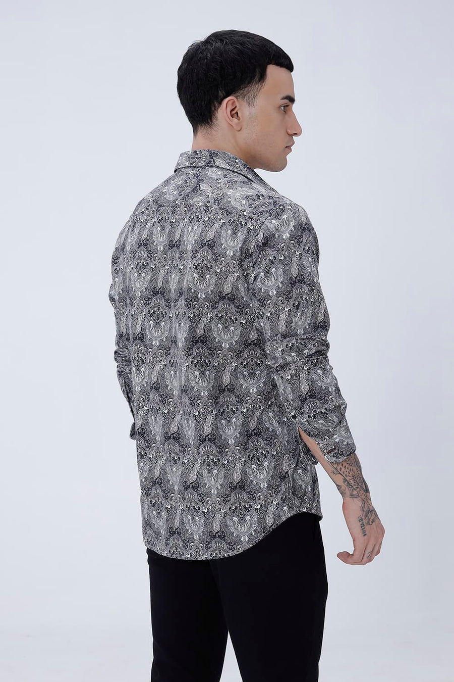BASICS SLIM FIT BUTTERNUT BROWN COTTON DIGITAL PRINTED SHIRT
