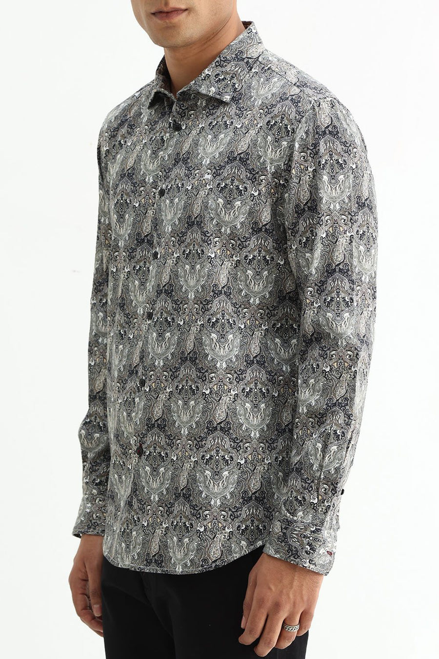 BASICS SLIM FIT BUTTERNUT BROWN COTTON DIGITAL PRINTED SHIRT
