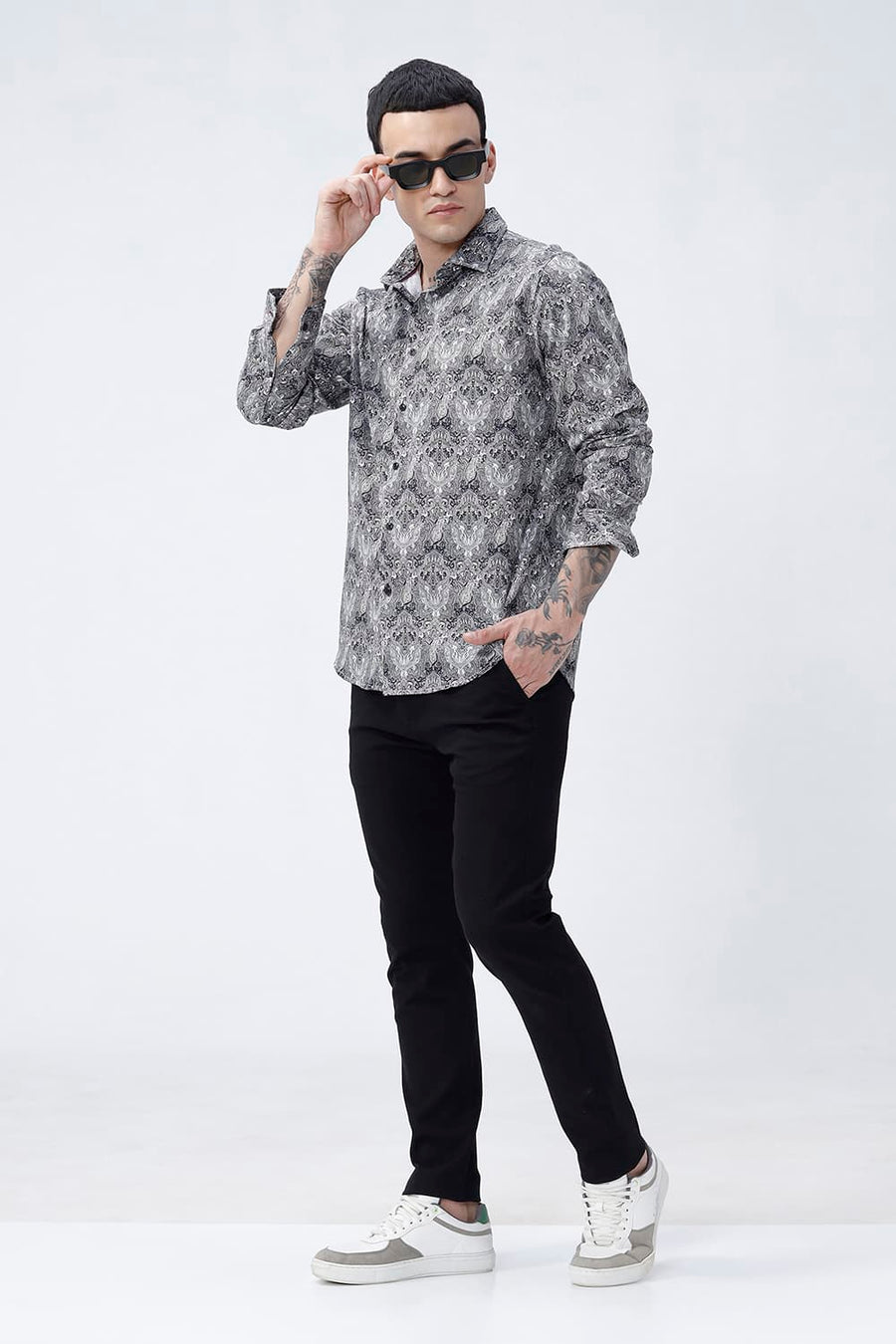 BASICS SLIM FIT BUTTERNUT BROWN COTTON DIGITAL PRINTED SHIRT